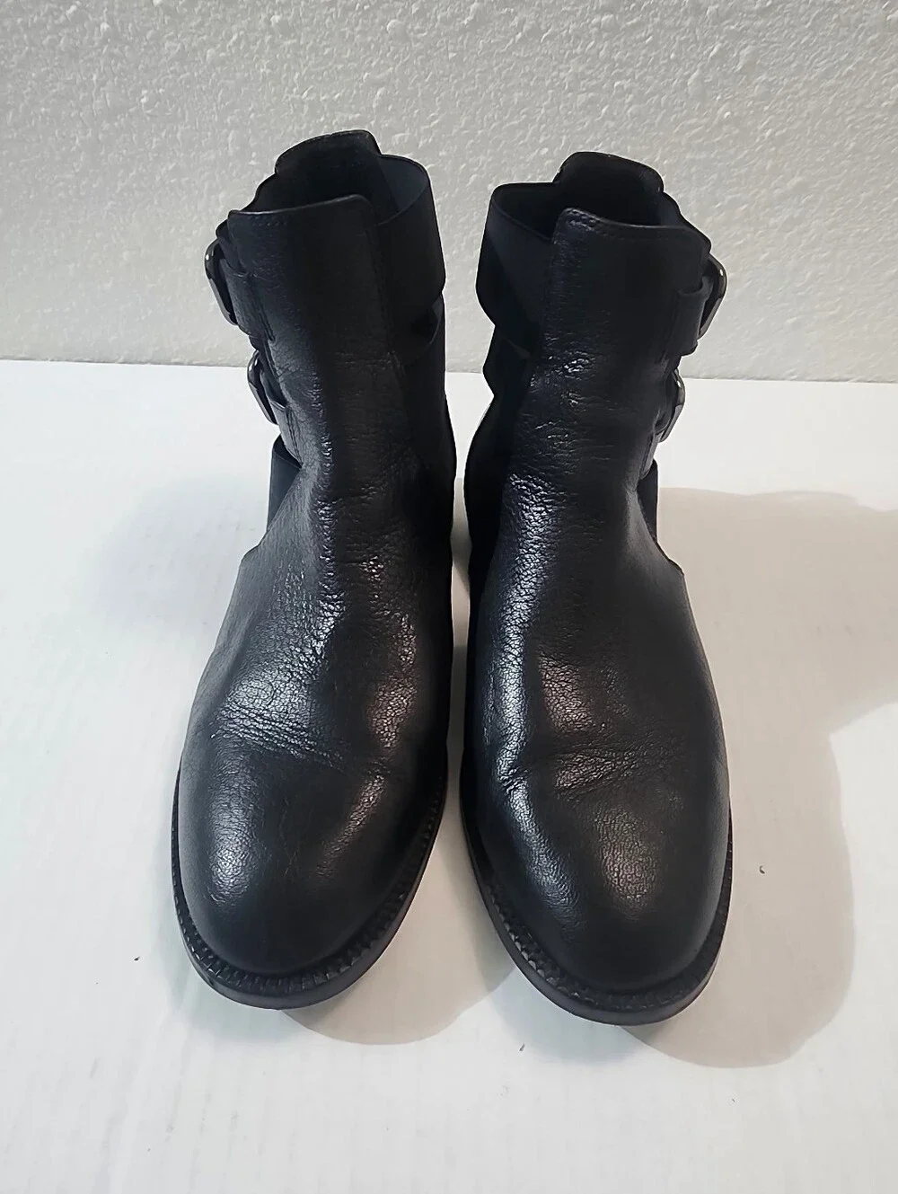 Via Spiga Birna Women Black Leather Cutout Moto Biker Ankle Boots Size 7 M